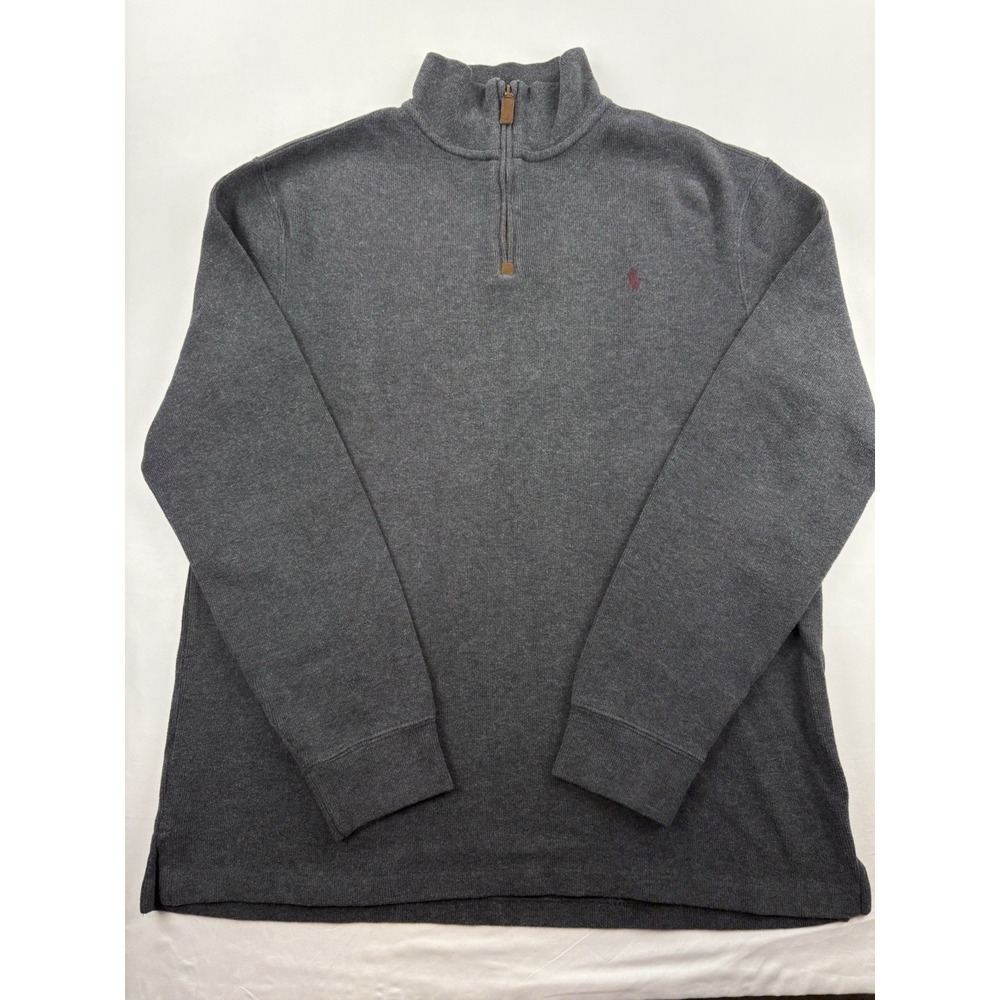POLO RALPH LAUREN Mens 1/4 Zip Estate Rib Pullover Sweater charcoal Gray Large - Picture 2 of 14